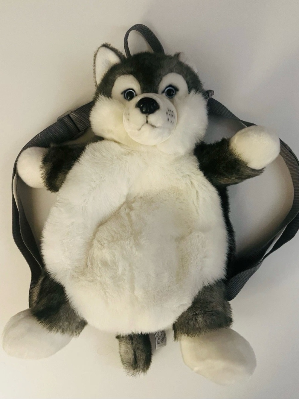 Vintage Aurora Rare Plush Husky Kids Backpack - Gray & White